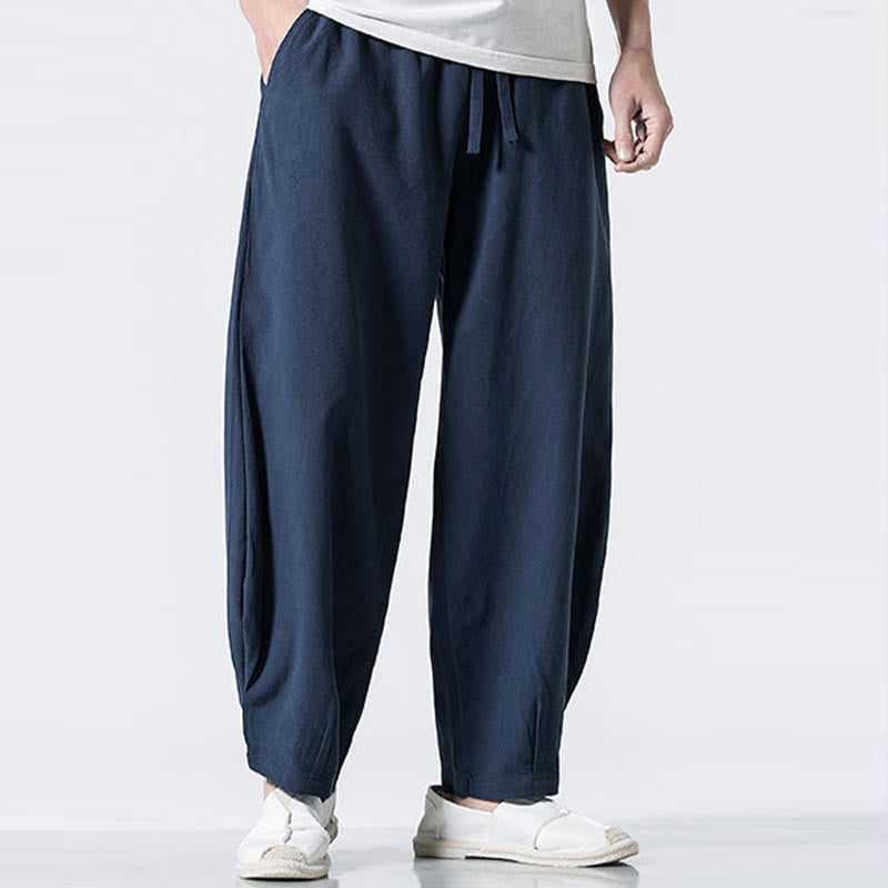 Buddha Stones Drawstring Elastic Waist Ankle-Length Men's Cotton Pants With Pockets - image 25