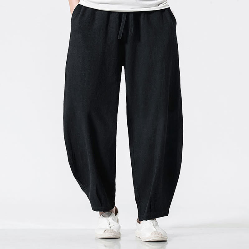 Buddha Stones Drawstring Elastic Waist Ankle-Length Men's Cotton Pants With Pockets - Black - US/UK/AU46，EU56 (5XL) - image 12