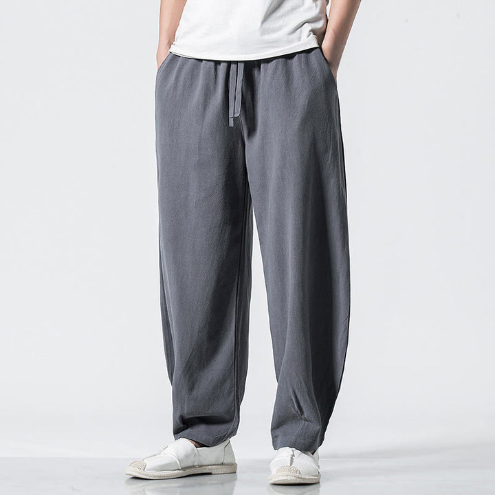 Buddha Stones Drawstring Elastic Waist Ankle-Length Men's Cotton Pants With Pockets - image 4