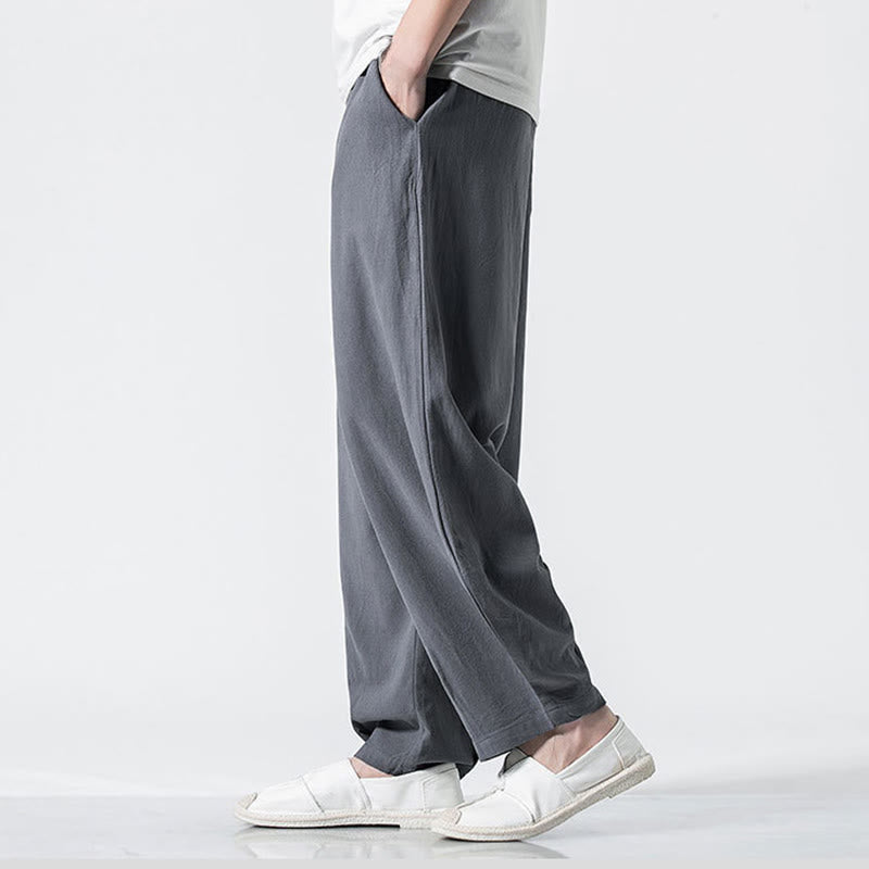 Buddha Stones Drawstring Elastic Waist Ankle-Length Men's Cotton Pants With Pockets - image 6