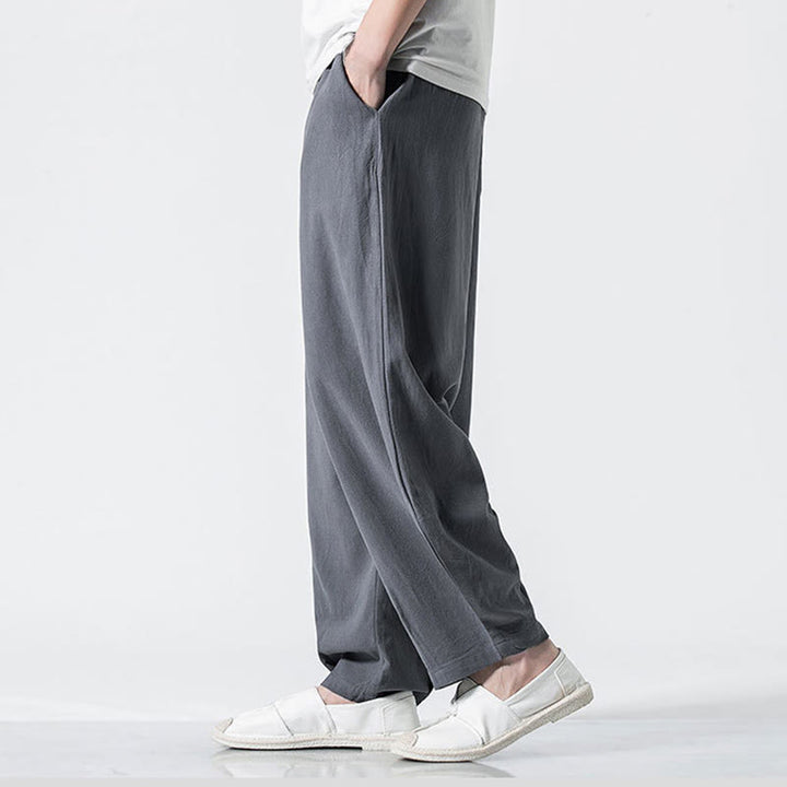 Buddha Stones Drawstring Elastic Waist Ankle-Length Men's Cotton Pants With Pockets - image 6