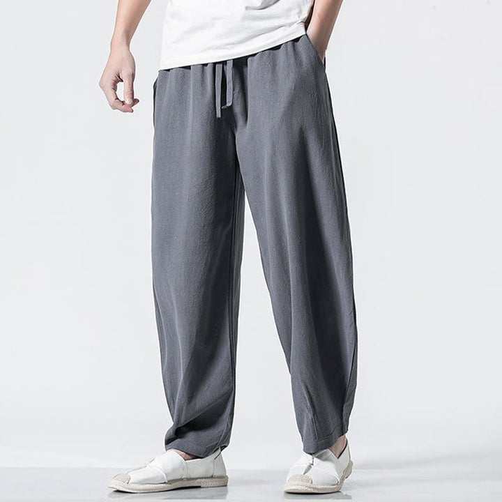 Buddha Stones Drawstring Elastic Waist Ankle-Length Men's Cotton Pants With Pockets - image 3