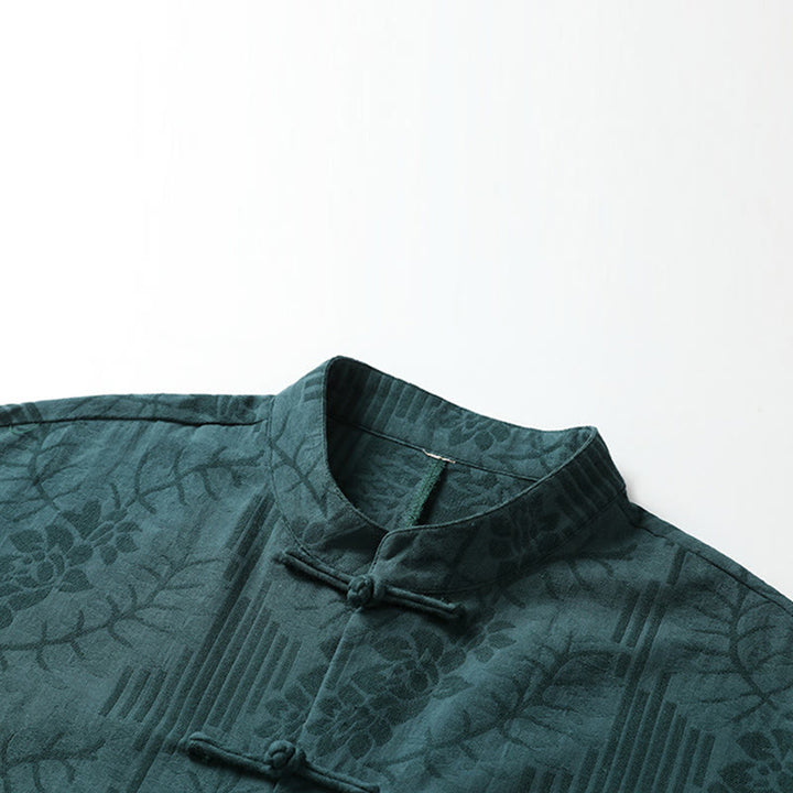 Buddha Stones Summer Frog-Button Half Sleeve Floral Pattern Cotton Men's Shirt  - image 7