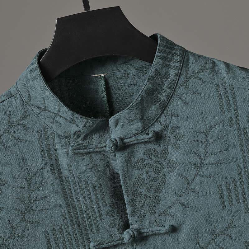 Buddha Stones Summer Frog-Button Half Sleeve Floral Pattern Cotton Men's Shirt  - image 6