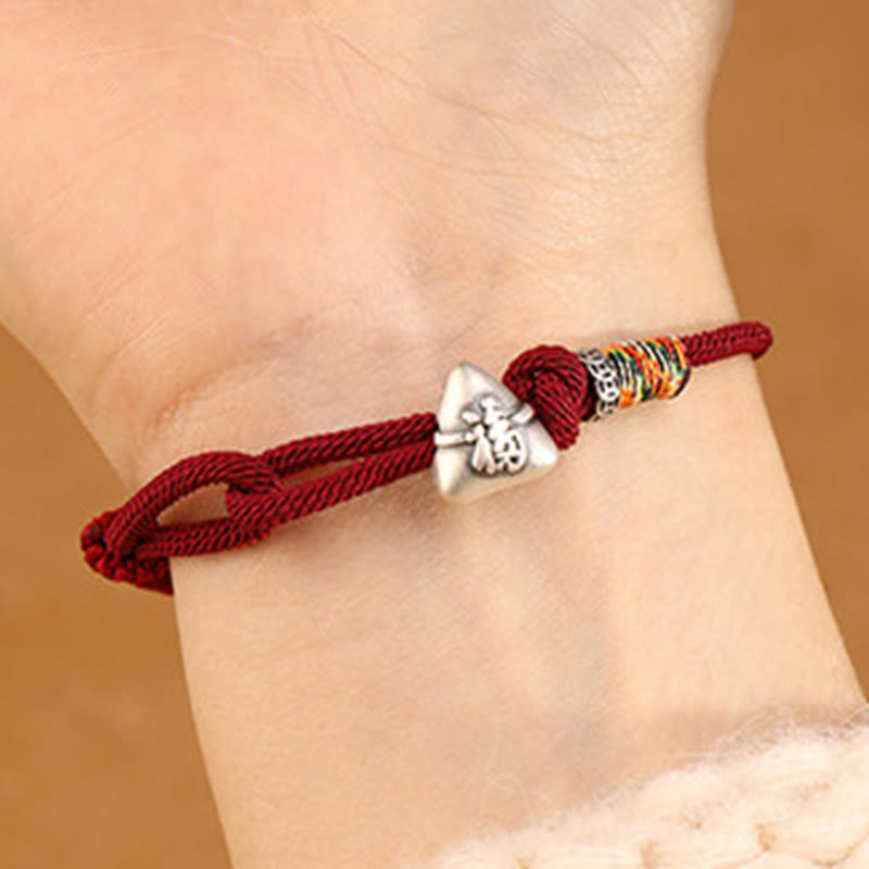 Buddha Stones 999 Sterling Silver Fu Character Zongzi Fortune Luck Rope Bracelet - image 5
