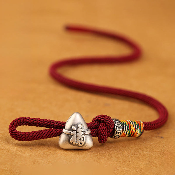 Buddha Stones 999 Sterling Silver Fu Character Zongzi Fortune Luck Rope Bracelet - image 2