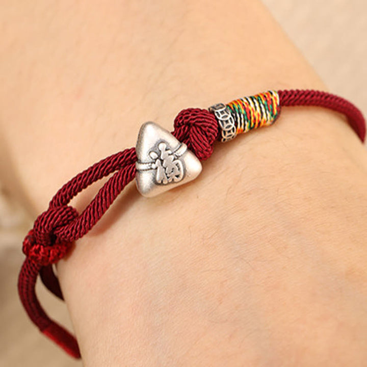 Buddha Stones 999 Sterling Silver Fu Character Zongzi Fortune Luck Rope Bracelet - image 4
