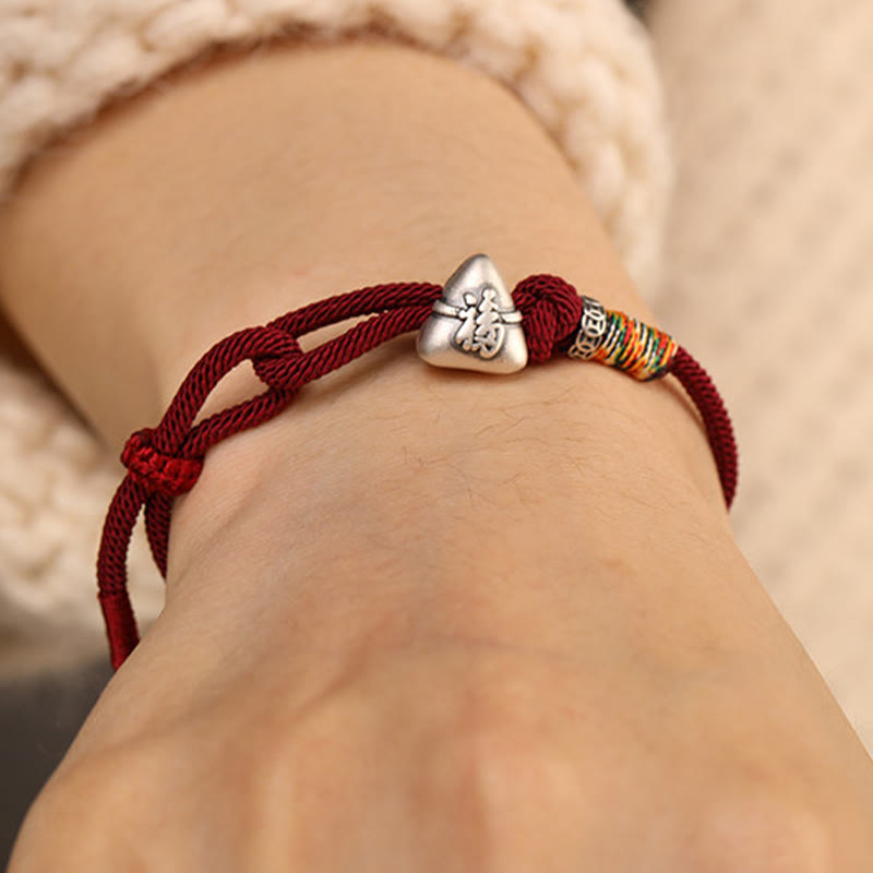 Buddha Stones 999 Sterling Silver Fu Character Zongzi Fortune Luck Rope Bracelet - image 11