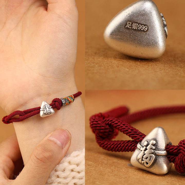 Buddha Stones 999 Sterling Silver Fu Character Zongzi Fortune Luck Rope Bracelet - image 12