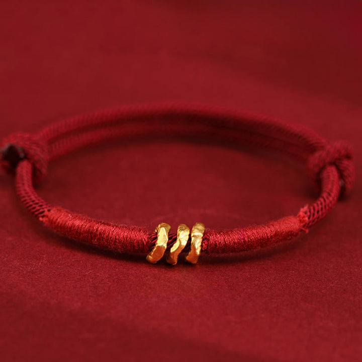 Buddha Stones 999 Gold Ring Design Handmade Luck Braided Red Rope Bracelet Anklet - image 1
