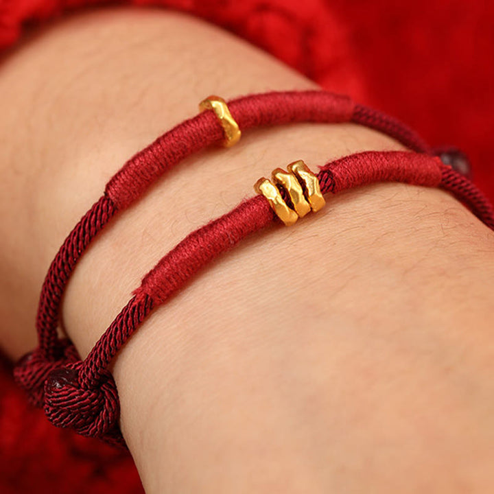 Buddha Stones 999 Gold Ring Design Handmade Luck Braided Red Rope Bracelet Anklet - image 14