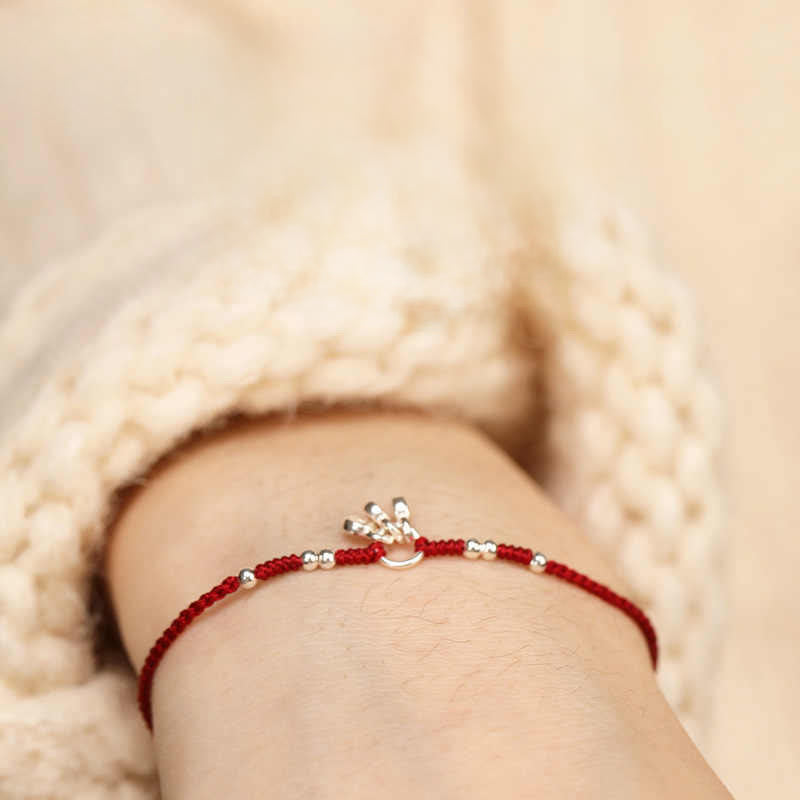 Buddha Stones Handcrafted 925 Sterling Silver Copper Coins Design Protection Strength Ultra-Thin Bracelet Anklet - Dark Red Bracelet(Wrist Circumference 14-18cm) - image 9