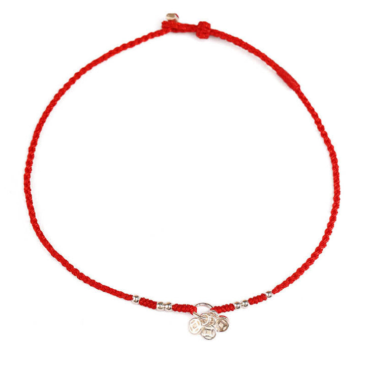 Buddha Stones Handcrafted 925 Sterling Silver Copper Coins Design Protection Strength Ultra-Thin Bracelet Anklet - image 3