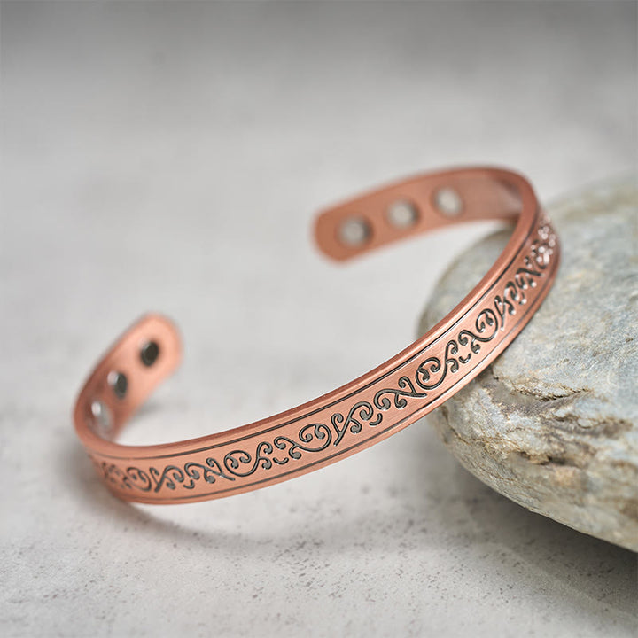 Buddha Stones Engraved Patterned Copper Balance Open Cuff Bracelet Bangle - image 2