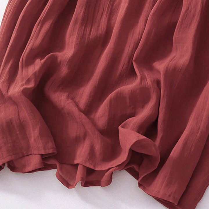 Buddha Stones Solid Color Embroidery Short Sleeve Midi Dress With Pockets - image 26