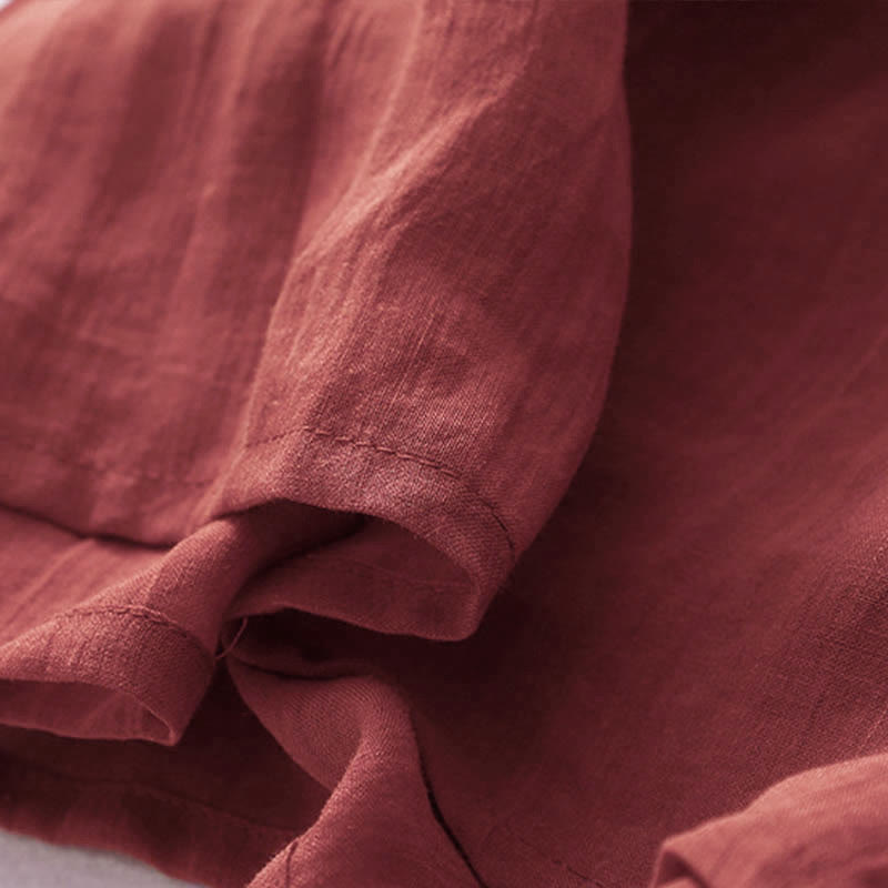 Buddha Stones Solid Color Embroidery Short Sleeve Cotton Midi Dress - image 21