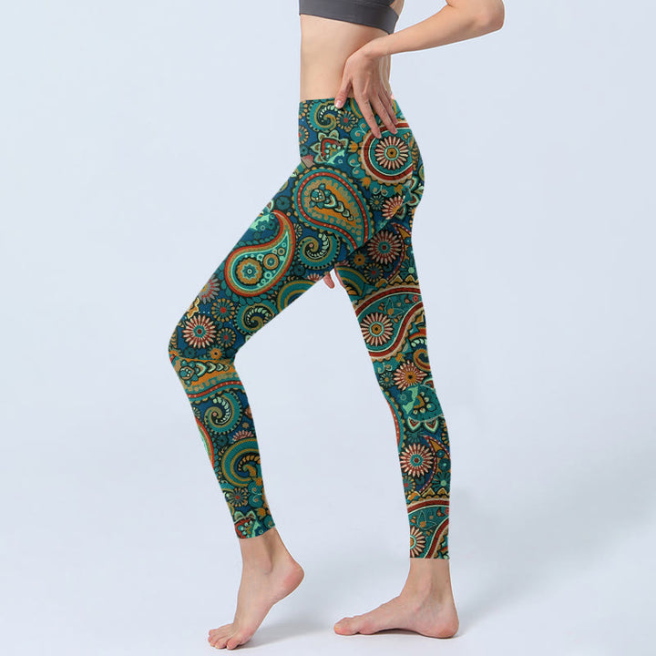 Buddha Stones Retro Paisley Pattern Print Gym Leggings Women's Yoga Pants - image 2
