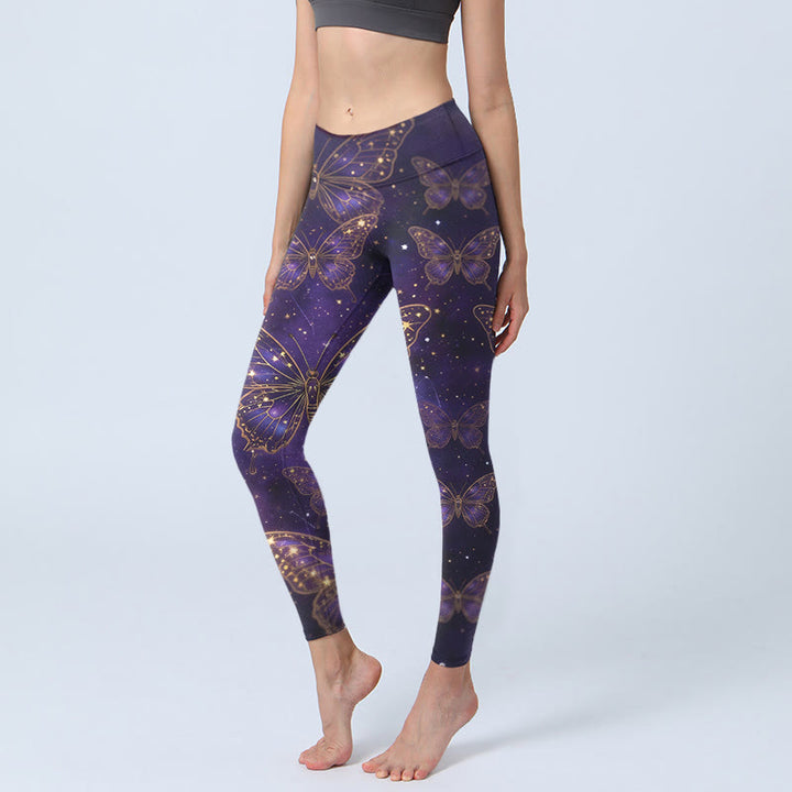 Buddha Stones Romantic Style Butterfly Pattern Print Gym Leggings Women's Yoga Pants - Indigo - US18，UK/AU22，EU50 (4XL) - image 0