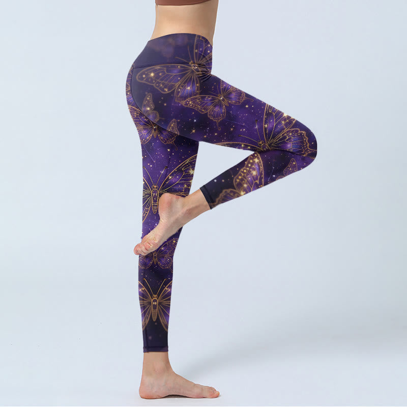 Buddha Stones Romantic Style Butterfly Pattern Print Gym Leggings Women's Yoga Pants - image 3