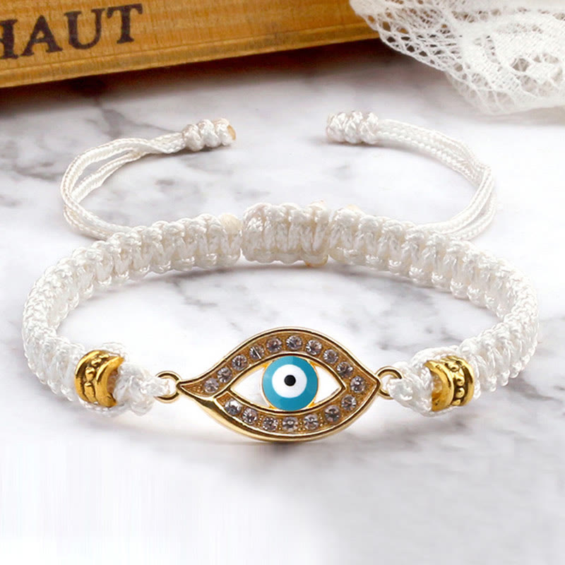 Buddha Stones Evil Eye Keep Away Evil Spirits String Bracelet - White Light Blue Evil Eye - Gold Border - image 34