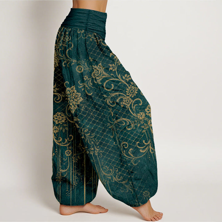 Buddha Stones Pure Cotton Classical Flower Leaf Vine Pattern Women's Elastic Waist Harem Pants - image 2
