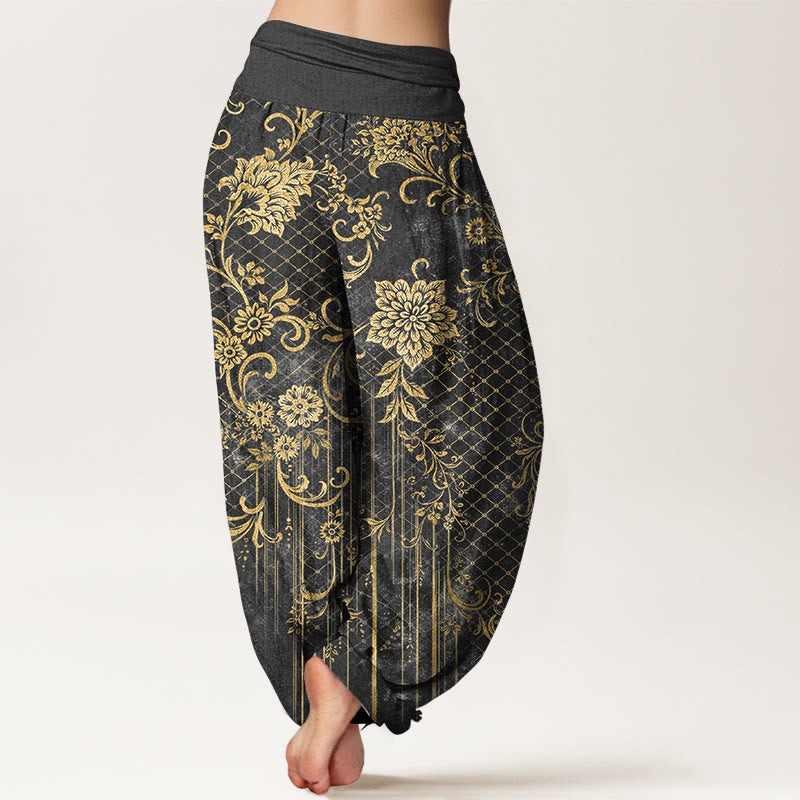 Buddha Stones Pure Cotton Classical Flower Leaf Vine Pattern Women's Elastic Waist Harem Pants - image 6