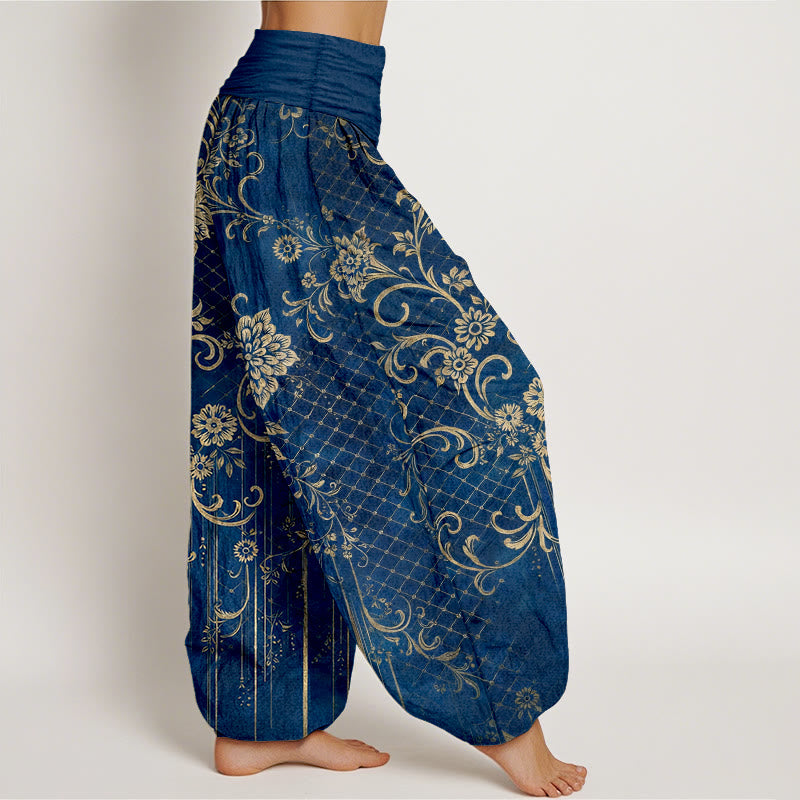 Buddha Stones Pure Cotton Classical Flower Leaf Vine Pattern Women's Elastic Waist Harem Pants - image 10
