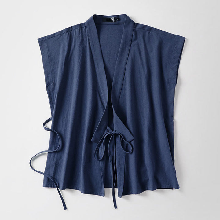 Buddha Stones Summer Solid Color V-Neck Sleeveless Men's Cotton Linen Vest - image 16