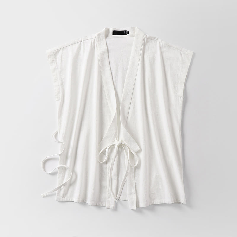 Buddha Stones Summer Solid Color V-Neck Sleeveless Men's Cotton Linen Vest - image 3
