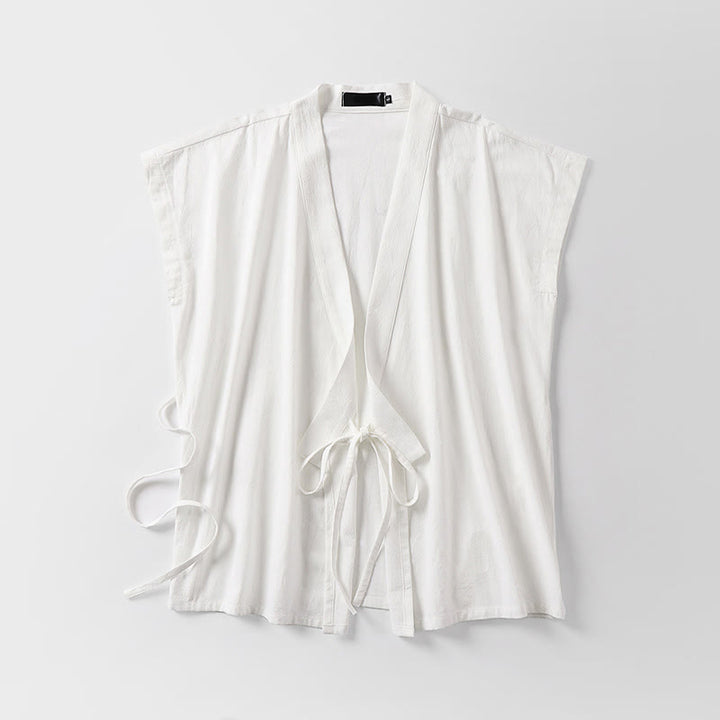 Buddha Stones Summer Solid Color V-Neck Sleeveless Men's Cotton Linen Vest - image 3
