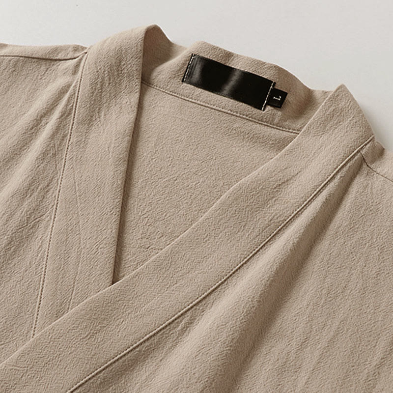 Buddha Stones Summer Solid Color V-Neck Sleeveless Men's Cotton Linen Vest - image 9
