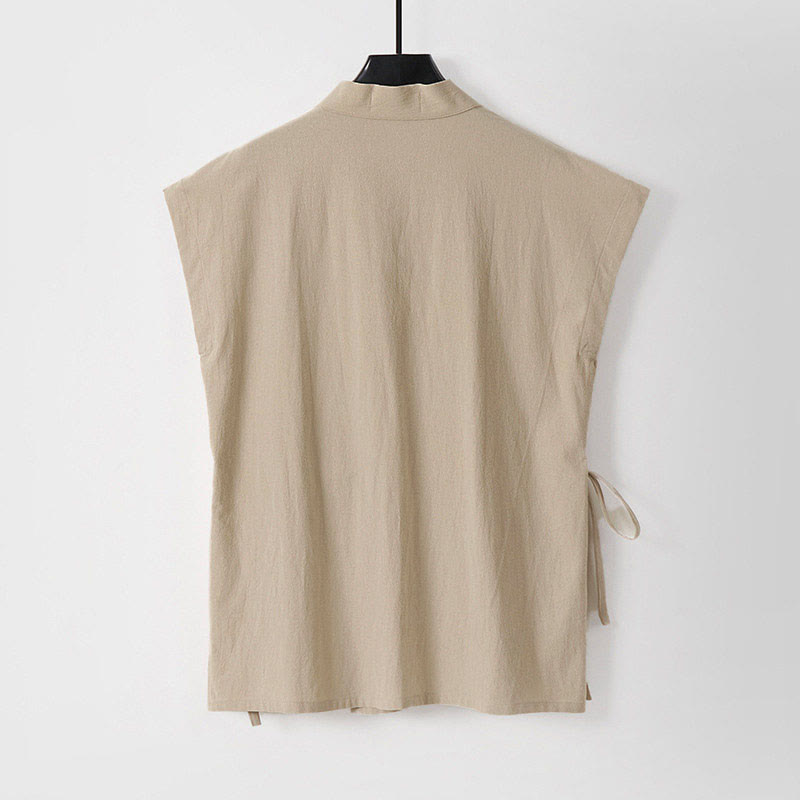 Buddha Stones Summer Solid Color V-Neck Sleeveless Men's Cotton Linen Vest - image 8