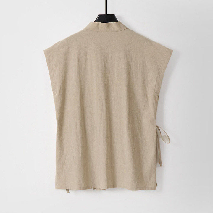 Buddha Stones Summer Solid Color V-Neck Sleeveless Men's Cotton Linen Vest - image 8