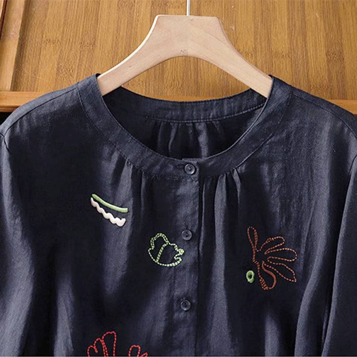 Buddha Stones Coral Gourd Pattern Crew Neck Half Sleeve Women's Polyester Shirt  - image 2