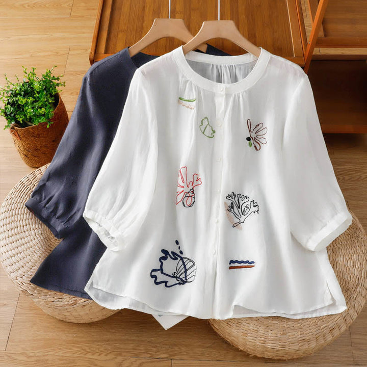Buddha Stones Coral Gourd Pattern Crew Neck Half Sleeve Women's Polyester Shirt  - image 18