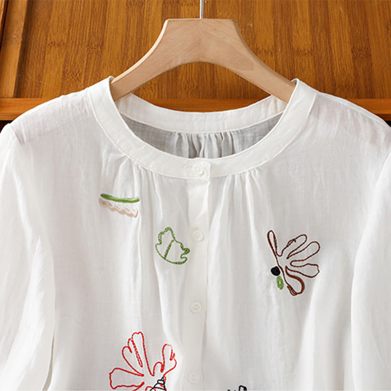 Buddha Stones Coral Gourd Pattern Crew Neck Half Sleeve Women's Polyester Shirt  - image 10
