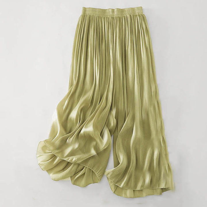 Buddha Stones Summer Plain Women's Polyester Pants  - YellowGreen - US8-10，UK/AU12-14，EU40-42 (2XL) - image 0