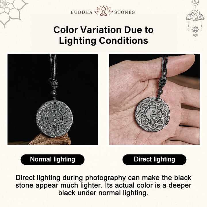 Buddha Stones Tai Chi Yin Yang Symbol Authentic Shungite Stone Inner Strength Necklace Pendant - image 4