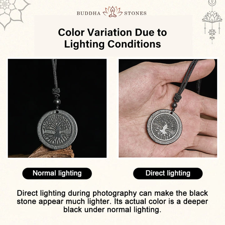 Buddha Stones The Tree of Life Carving Pattern Authentic Shungite Stone Protection Necklace Pendant - image 4