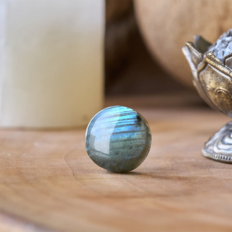 Buddha Stones Natural Round Labradorite Healing Figurine Decoration - Round 2.5*0.6cm(One Decoration Only) - image 0
