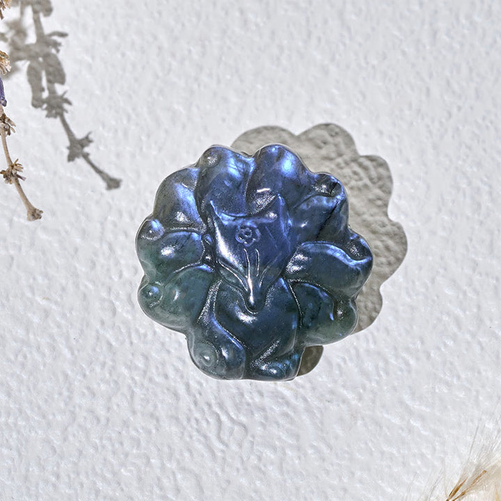 Buddha Stones Carved Nine Tailed Fox Labradorite Figurine Wisdom Healing Statue Decoration - image 2