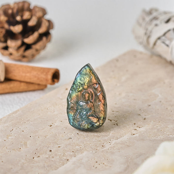 Buddha Stones Engraving Buddha Natural Labradorite Teardrop Shape Figurine Cure Statue Home Decoration - image 4