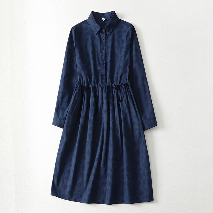Buddha Stones Spring Grass Vines Print Buttons Design Long Sleeve Midi Dress With Pockets - SteelBlue - US12，UK/AU16，EU44 (2XL) - image 12