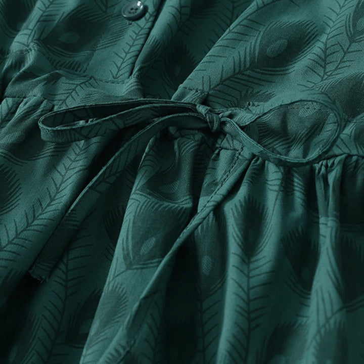 Buddha Stones Spring Grass Vines Print Buttons Design Long Sleeve Midi Dress With Pockets - image 7