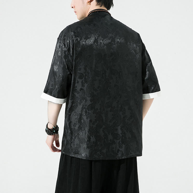 Buddha Stones Summer Cashew Flowers Pattern Men's Frog-Button Half Sleeve Shirts - image 13