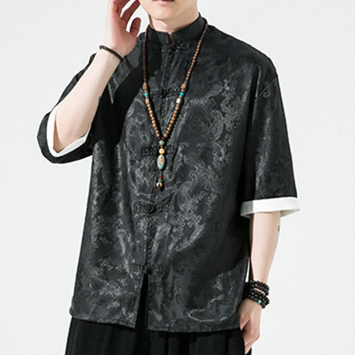Buddha Stones Summer Cashew Flowers Pattern Men's Frog-Button Half Sleeve Shirts - image 17