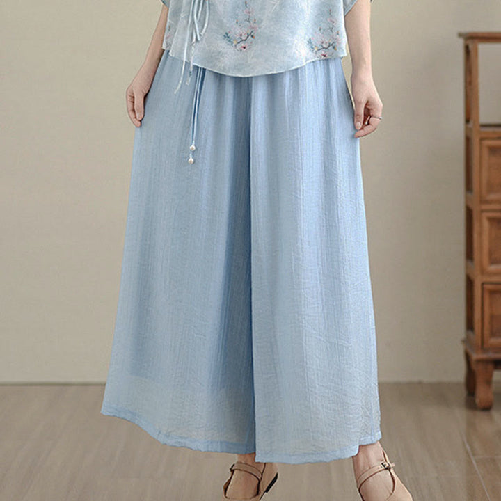 Buddha Stones Solid Color Elastic Waist Design Capri Cropped Women's Wide Leg Pants - image 13