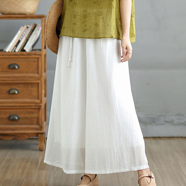 Buddha Stones Solid Color Elastic Waist Design Capri Cropped Women's Wide Leg Pants - image 21