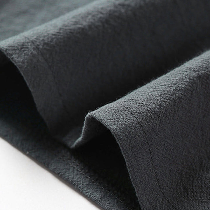 Buddha Stones Summer V-Neck Frog-Button Short Sleeve Clouds Embroidery Cotton Linen Men's Shirt - image 8