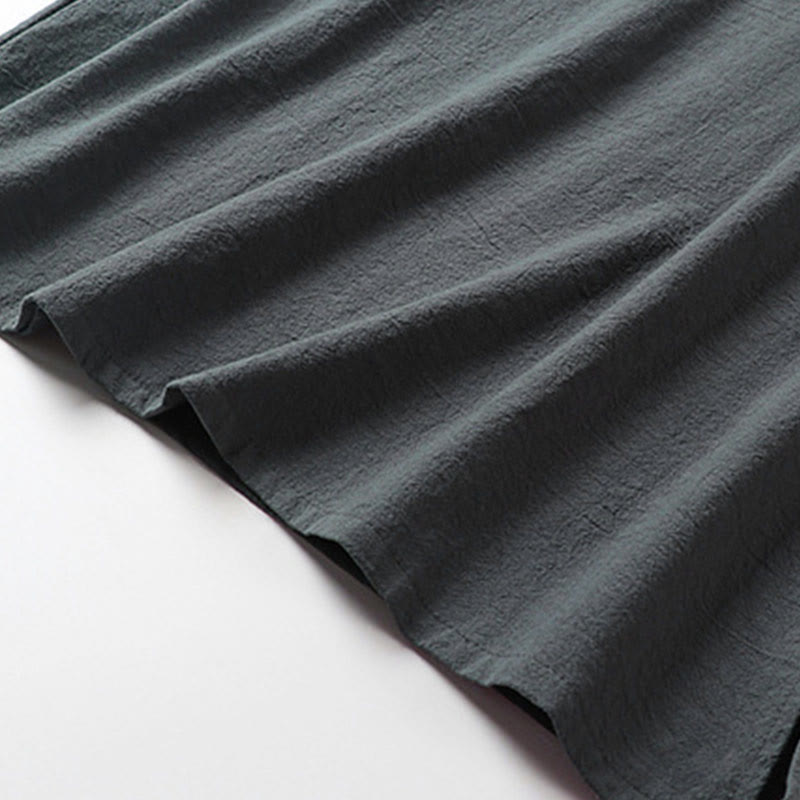 Buddha Stones Summer V-Neck Frog-Button Short Sleeve Clouds Embroidery Cotton Linen Men's Shirt - image 7